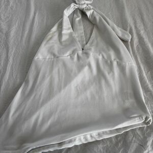 SHEIN Halter V-Neck Adjustable Medium Summer Basic Women's White Crop Top Tank